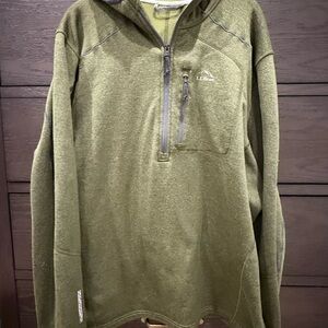 L.L. Bean Olive Green Hooded Half-Zip Fleece Pullover